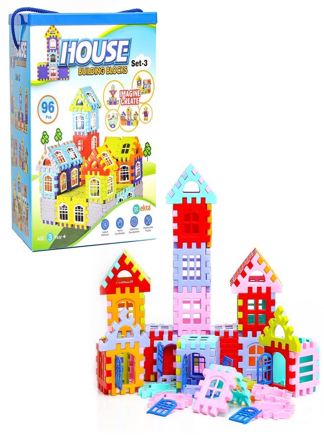 EKTA House Building Blocks with Windows Set-3, Building Blocks for Kids, Block Game for Kids (Multicolor, Big Size) - 96 Pieces - Image 1